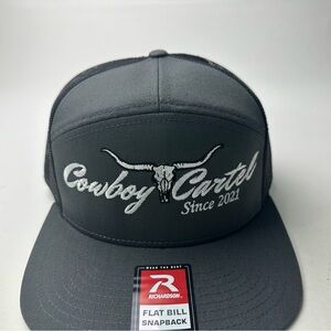 Cowboy cartel scripted seven panel direct embroidery back black on black